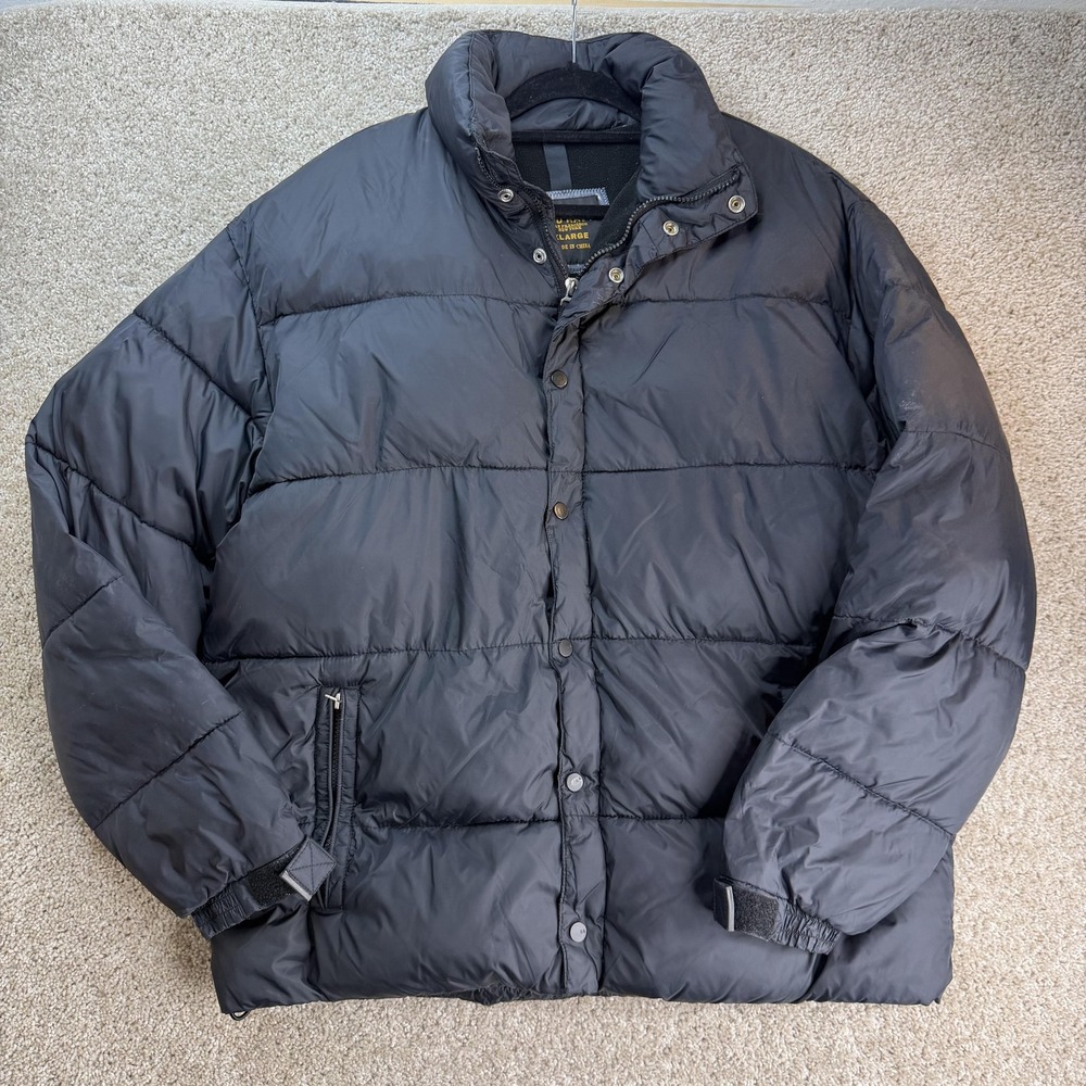 Y2K Old Navy Jacket Mens XL Black Puffer Insulated Fleece Lined Full Zip Winter